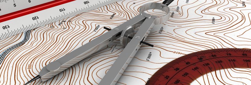 3d render of engineerig tools over topographic map